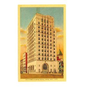 Vintage Postcard Lansing Michigan Bank Of Lansing‎ Building Travel USA Unposted